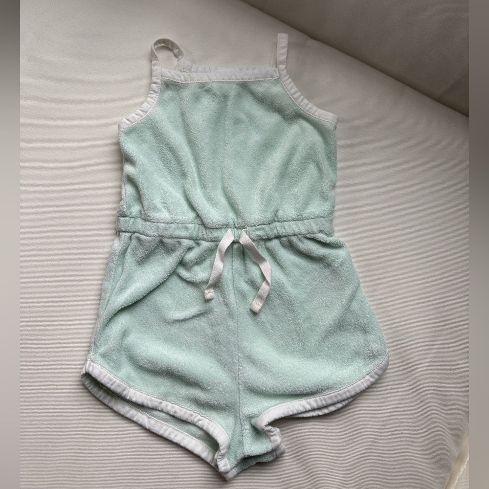 H&M 12M Baby Girl Terry Cloth Romper Mint Green Spaghetti Strap Elastic Waist